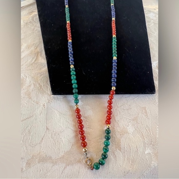 Two Gemstone Choker Necklaces. Beads made of Ruby, jade and sapphire - Picture 3 of 4